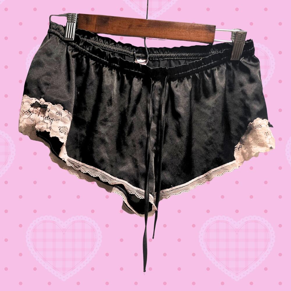 Victoria's Secret Black Satin & Lace Trim Pajama Shorts - S